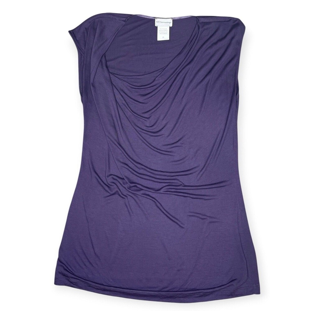 Soft Surroundings Cowl Draped Neck Tunic Blouse Women M MED Purple Sleeveless